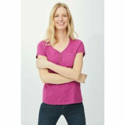 Mantaray Button Henley Pocket Slub T-shirt For Female