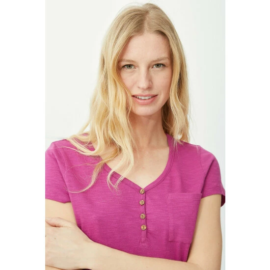 Mantaray Button Henley Pocket Slub T-shirt For Female 3 Mantaray Button Henley Pocket Slub T-shirt For Female - Image 3