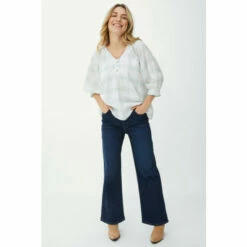 Mantaray Check Dobby V Neck Top For Female