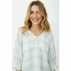 Mantaray Check Dobby V Neck Top For Female -Cheap Mantaray Store unnamed file 4509