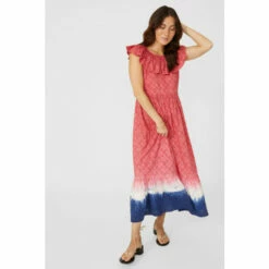 Mantaray Frill Neck Tie Dye Jacquard Maxi Dress For Female