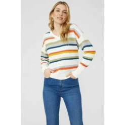 Mantaray Textured Soft Stripe V Neck Jumper For Female