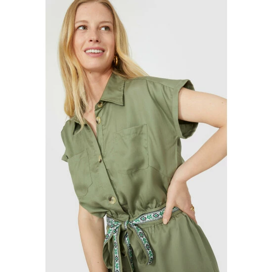 Mantaray Embroidered Belt Tencel Playsuit For Female 3 Mantaray Embroidered Belt Tencel Playsuit For Female - Image 3