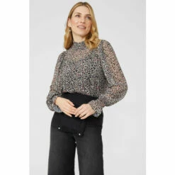 Mantaray High Neck Printed Chiffon Blouse For Female