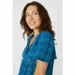 Mantaray Embroidered Trim Check Crepe Notch Neck Top For Female -Cheap Mantaray Store unnamed file 4617