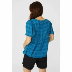Mantaray Embroidered Trim Check Crepe Notch Neck Top For Female -Cheap Mantaray Store unnamed file 4618