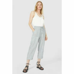 Mantaray Tie Waist Chambray Linen Blend Crop For Female