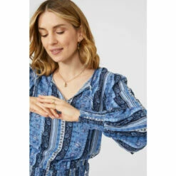 Mantaray Striped Floral Shirred Hem Blouse For Female -Cheap Mantaray Store unnamed file 466