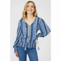 Mantaray Striped Floral Shirred Hem Blouse For Female -Cheap Mantaray Store unnamed file 469