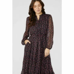 Mantaray Floral Print Chiffon Notch Neck Midi Dress For Female