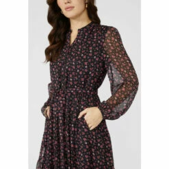 Mantaray Floral Print Chiffon Notch Neck Midi Dress For Female -Cheap Mantaray Store unnamed file 4717