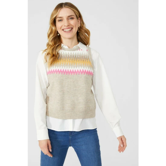 Mantaray Zig Zag Fair Isle Crew Neck Tank For Female 1 Mantaray Zig Zag Fair Isle Crew Neck Tank For Female