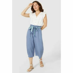 Mantaray Embroidered Belt Paperbag Tencel Crop For Female -Cheap Mantaray Store unnamed file 4765