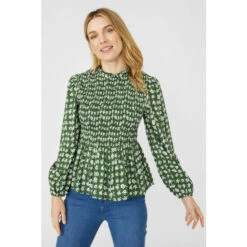 Mantaray Graphic Floral Print Shirred Bodice Top For Female