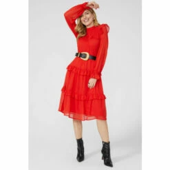 Mantaray Dobby Printed Midi Dress With Frill Detail For Female -Cheap Mantaray Store unnamed file 4790