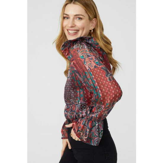 Mantaray Frill Shoulder Tile Print Top For Female 3 Mantaray Frill Shoulder Tile Print Top For Female - Image 3