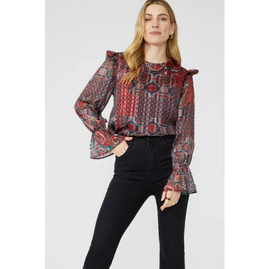 Mantaray Frill Shoulder Tile Print Top For Female 6 Mantaray Frill Shoulder Tile Print Top For Female - Image 6