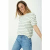 Mantaray Half Sleeve Textured Stripe Scoop Neck Top For Female