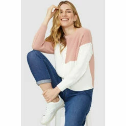 Mantaray Patchwork Cable Cotton Crew Neck Jumper For Female -Cheap Mantaray Store unnamed file 4871