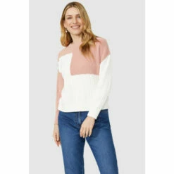 Mantaray Patchwork Cable Cotton Crew Neck Jumper For Female -Cheap Mantaray Store unnamed file 4872
