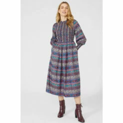 Mantaray Stripe Paisley Printed Shirred Bodice Midi Dress For Female