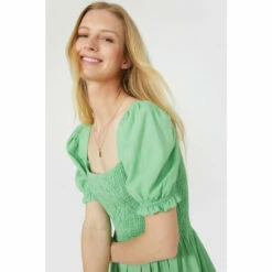 Mantaray Puff Sleeve Linen Mix Scoop Neck Dress For Female -Cheap Mantaray Store unnamed file 4930