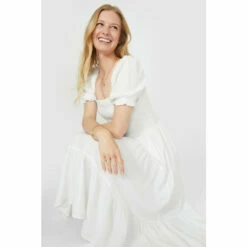 Mantaray Puff Sleeve Linen Mix Scoop Neck Dress For Female -Cheap Mantaray Store unnamed file 4934