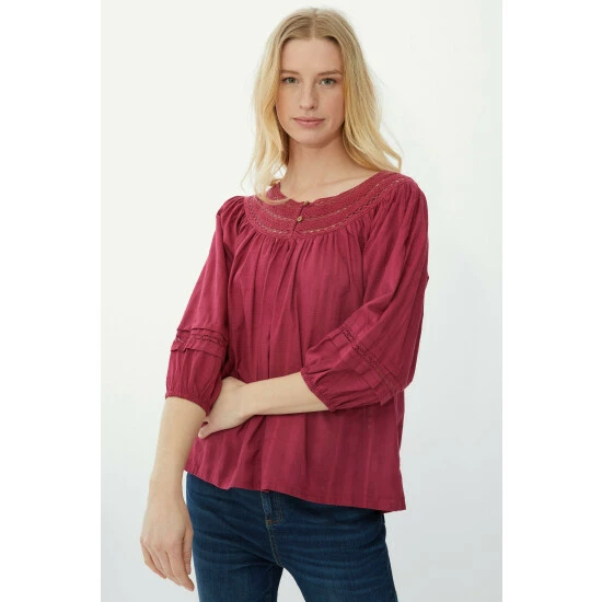 Mantaray Lace Neck Trim Dobby Top For Female 1 Mantaray Lace Neck Trim Dobby Top For Female