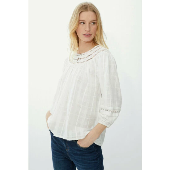 Mantaray Lace Neck Trim Dobby Top For Female 8 Mantaray Lace Neck Trim Dobby Top For Female - Image 8