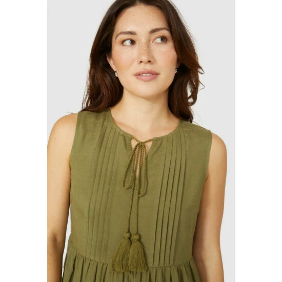 Mantaray Tassle Tie Tiered Linen Mix Dress For Female 2 Mantaray Tassle Tie Tiered Linen Mix Dress For Female - Image 2