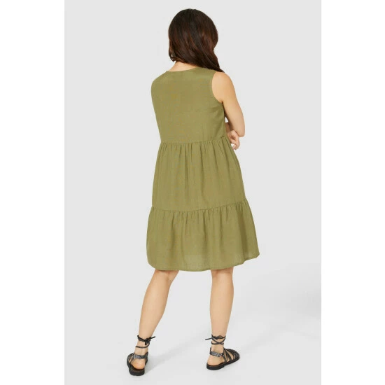 Mantaray Tassle Tie Tiered Linen Mix Dress For Female 3 Mantaray Tassle Tie Tiered Linen Mix Dress For Female - Image 3