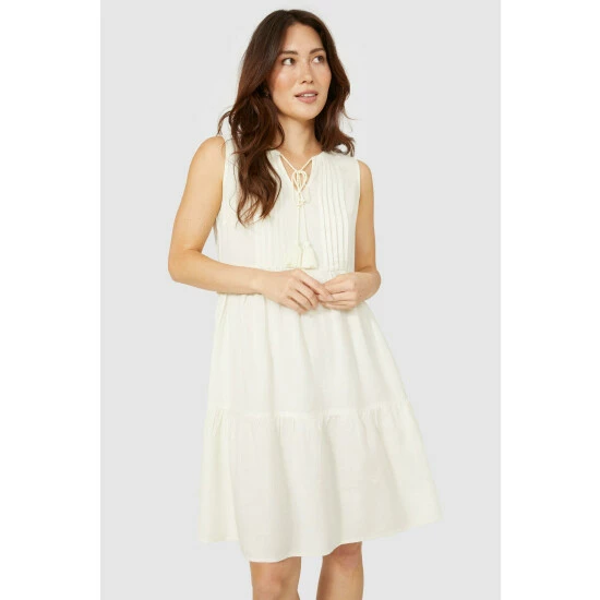 Mantaray Tassle Tie Tiered Linen Mix Dress For Female 6 Mantaray Tassle Tie Tiered Linen Mix Dress For Female - Image 6