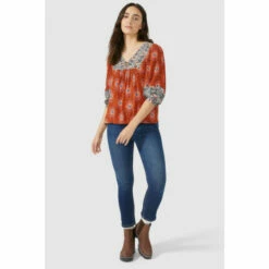 Mantaray Circle Floral Mix & Match Print Lace Trim Top For Female