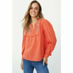 Mantaray Longsleeve Embroidered Placket Swiss Dot Top For Female -Cheap Mantaray Store unnamed file 5026