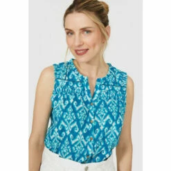 Mantaray Sleeveless Diamond Woodblock Ruffle Neck Top For Female -Cheap Mantaray Store unnamed file 5029