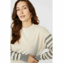 Mantaray Stripe Sleeve Star Intarsia Cotton Jumper For Female -Cheap Mantaray Store unnamed file 503