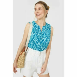 Mantaray Sleeveless Diamond Woodblock Ruffle Neck Top For Female -Cheap Mantaray Store unnamed file 5031