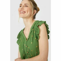 Mantaray Frill Sleeve Metallic Spot Button Through Top For Female -Cheap Mantaray Store unnamed file 5040