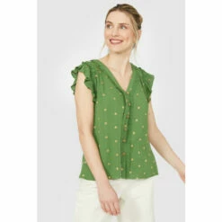 Mantaray Frill Sleeve Metallic Spot Button Through Top For Female -Cheap Mantaray Store unnamed file 5043