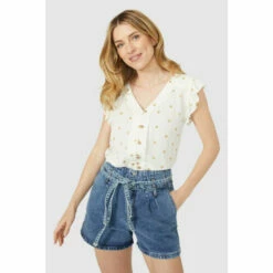 Mantaray Frill Sleeve Metallic Spot Button Through Top For Female -Cheap Mantaray Store unnamed file 5044