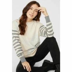 Mantaray Stripe Sleeve Star Intarsia Cotton Jumper For Female -Cheap Mantaray Store unnamed file 505
