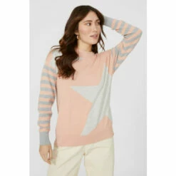 Mantaray Stripe Sleeve Star Intarsia Cotton Jumper For Female -Cheap Mantaray Store unnamed file 507