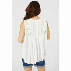 Mantaray Sleeveless Embroidered Frill Placket Top For Female -Cheap Mantaray Store unnamed file 5094