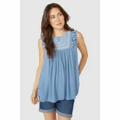 Mantaray Sleeveless Embroidered Frill Placket Top For Female -Cheap Mantaray Store unnamed file 5097