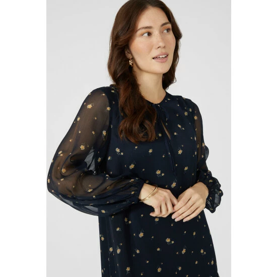 Mantaray Printed Tie Neck Tunic Dress For Female 3 Mantaray Printed Tie Neck Tunic Dress For Female - Image 3