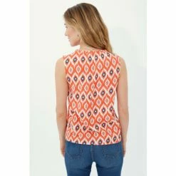 Mantaray Sleeveless Diamond Ikat Print Ruffle Neck Top For Female -Cheap Mantaray Store unnamed file 5125