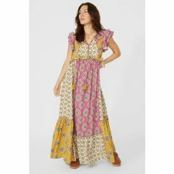 Mantaray Frill Sleeve Patchwork Print Dress For Female -Cheap Mantaray Store unnamed file 5164