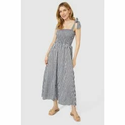 Mantaray Sleeveless Shirred Bodice Gingham Dress For Female