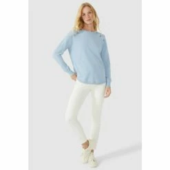 Mantaray Button Neck Curved Hem Cotton Jumper For Female -Cheap Mantaray Store unnamed file 5416