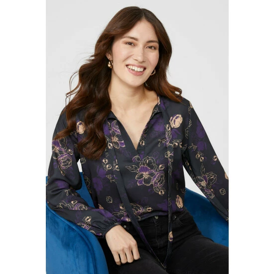 Mantaray Large Floral Printed Tie Neck Blouse For Female 5 Mantaray Large Floral Printed Tie Neck Blouse For Female - Image 5